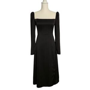 Wilfred Bridgerton Black Satin Long Sleeve Midi Dress Size 2 Classic Elegant